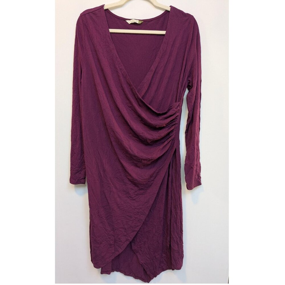 Chalet et Ceci Purple Wrap Style Crinkle Knit Long Sleeve Dress Size Medium